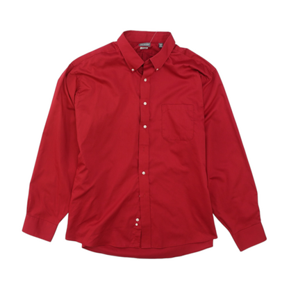 Red Solid Long Sleeve Button Down