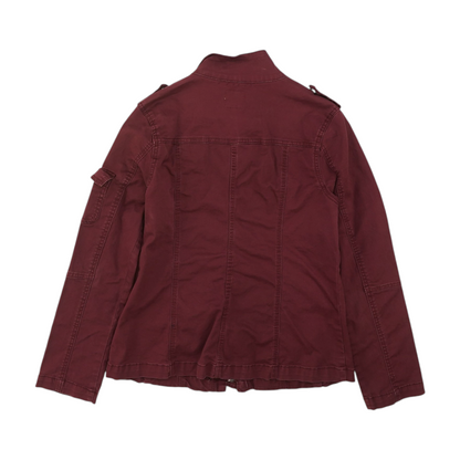 Burgundy Solid Denim Jacket