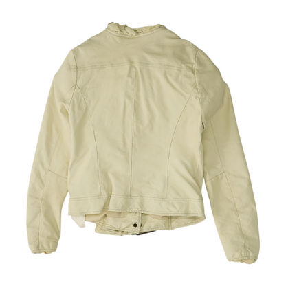 Cream Solid Leather Jacket