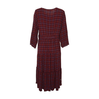 Maroon Check Midi Dress
