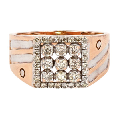 .50 ct 14K Two Tone Gold Square Pave Diamond With Demantoid Garnet Signet Ring