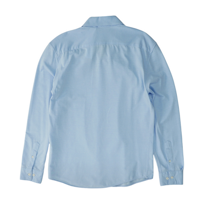 Blue Solid Long Sleeve Button Down