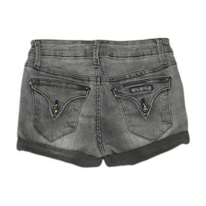 Black Solid Denim Shorts