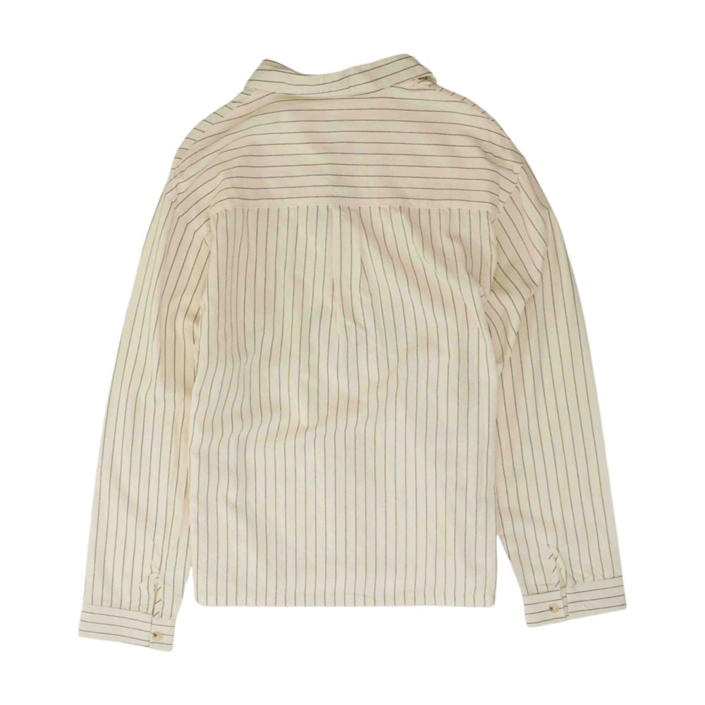 Beige Striped Long Sleeve Button Down