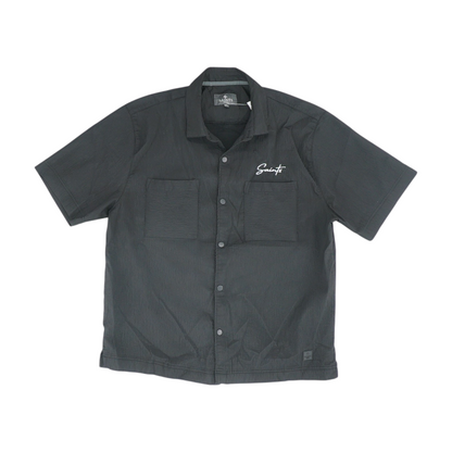 Black Solid Short Sleeve Button Down