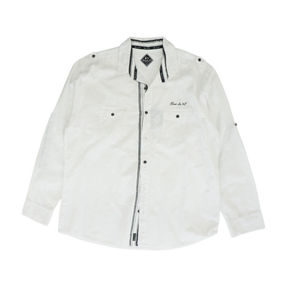 White Solid Long Sleeve Button Down