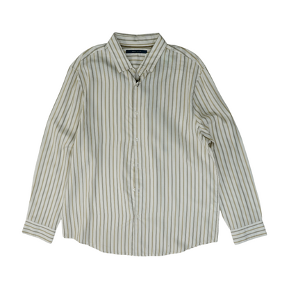 Beige Striped Long Sleeve Button Down