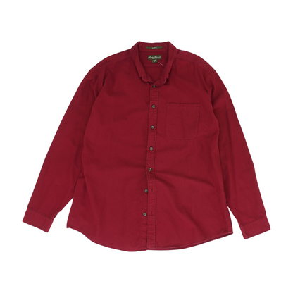 Red Tall Solid Flannel Button Down