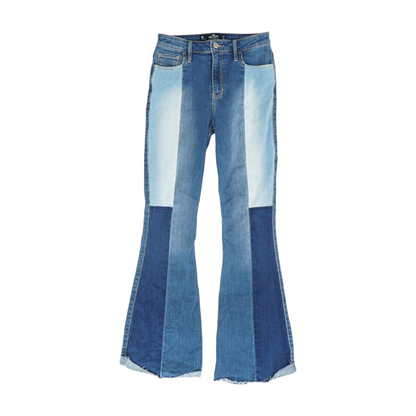 Blue Color Block Wide Leg Jeans