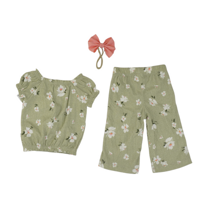 Green Floral Short Sleeve Set