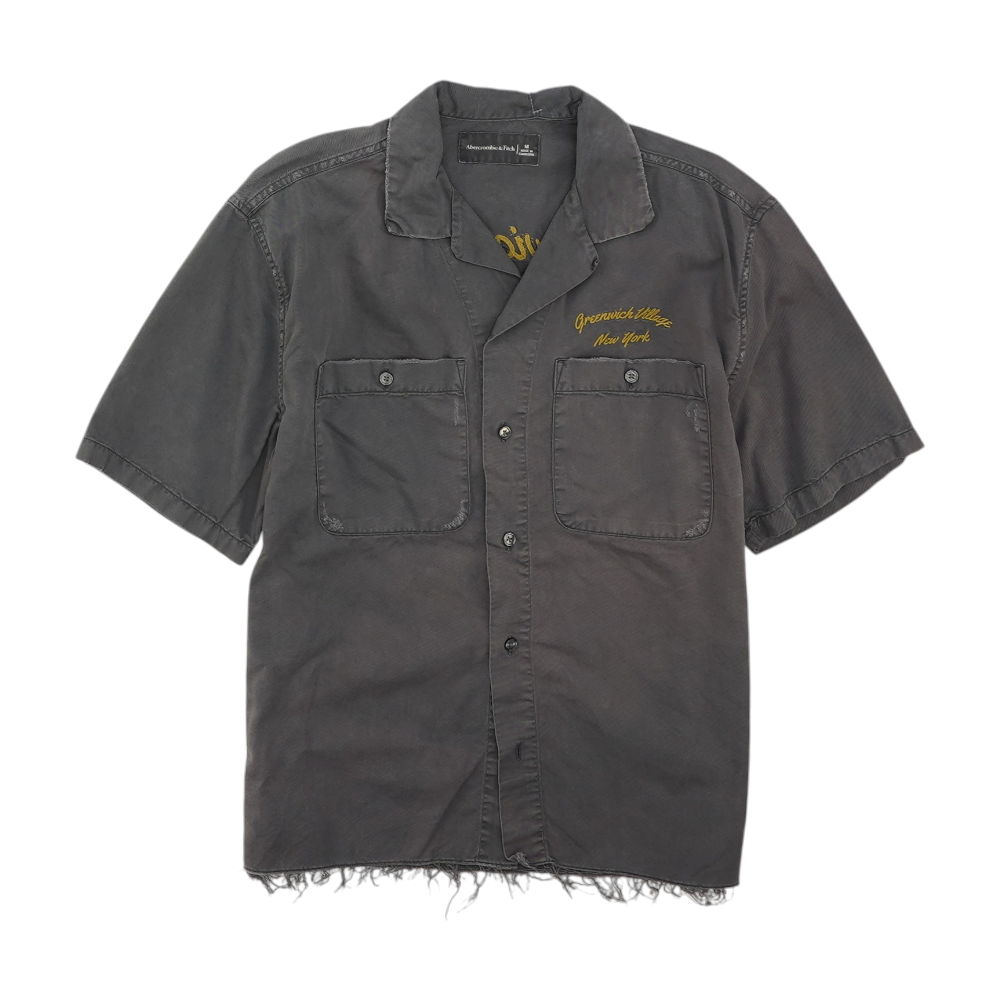 Gray Solid Short Sleeve Button Down
