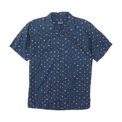 Navy Graphic Short Sleeve Button Down