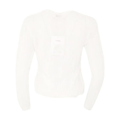 White 2023 Summer Collection Camellia Embroidered Cotton Sweater