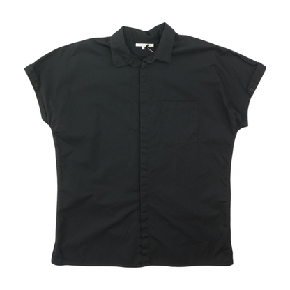 Black Solid Short Sleeve Button Down
