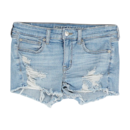 Blue Solid Denim Shorts
