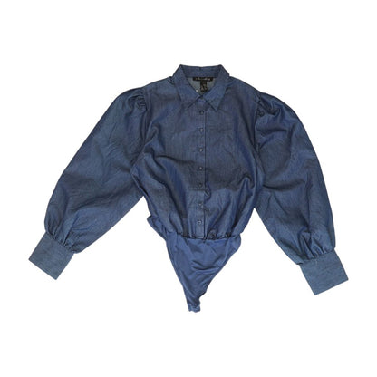 Blue Solid Long Sleeve Blouse