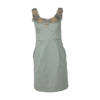 Vintage Gray Floral-Applique Sleeveless Dress