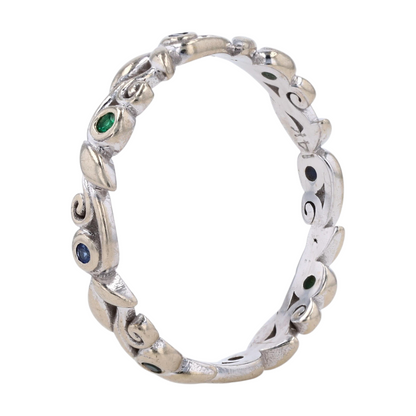 14K White Gold Green Stone Band Ring