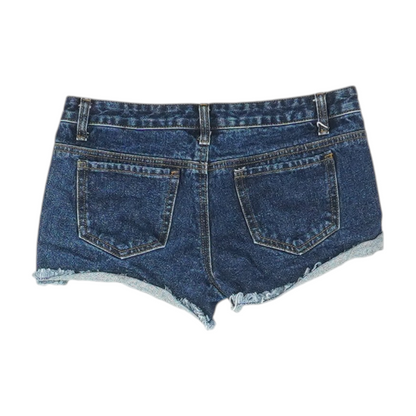 Blue Solid Denim Shorts