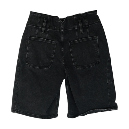 Black Solid Denim Shorts