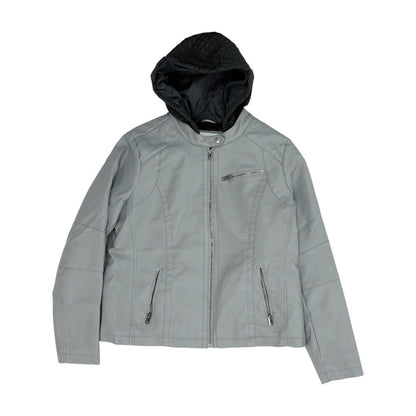 Gray Color Block Faux Leather Jacket