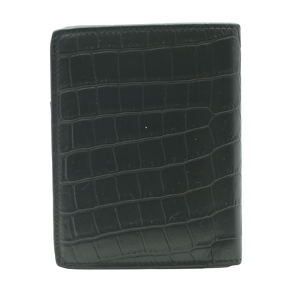 Black Tiny Cassandre Credit Card Wallet in Crocodile-Embossed Matte Leather