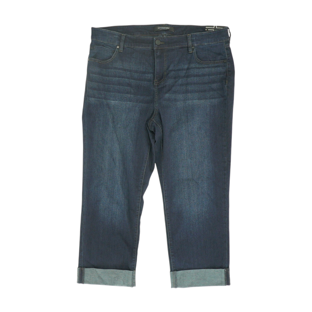 Blue Plus Size Solid Denim Capris