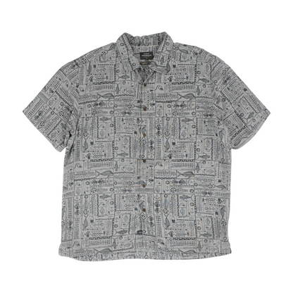 Gray Abstract Short Sleeve Button Down