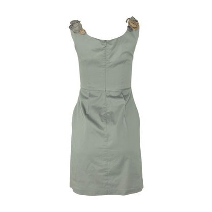 Vintage Gray Floral-Applique Sleeveless Dress