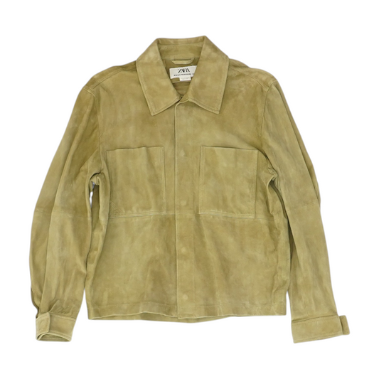 Khaki Solid Leather Jacket