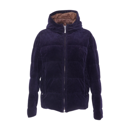 Navy Corduroy Goose Down Hooded Jacket