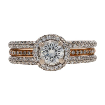 1 Ct 18K Two Tone Gold Three Band Round Diamond Cocktail Ring