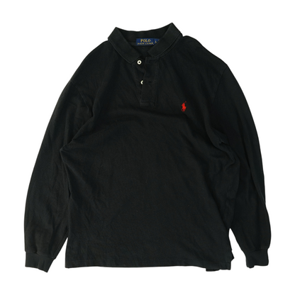 Black Solid Long Sleeve Polo