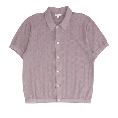 Purple Solid Short Sleeve Button Down