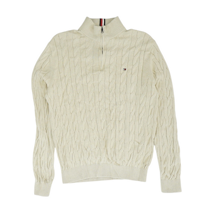 Beige Solid 1/4 Zip Sweater