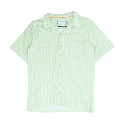 Green Striped Short Sleeve Button Down
