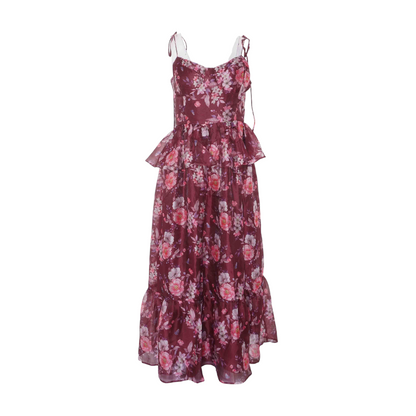 Maroon Floral Midi Dress