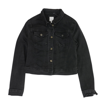 Black Solid Denim Jacket