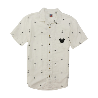 White Print Short Sleeve Button Down
