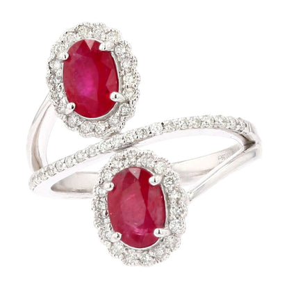 Platinum Two Stone Oval Ruby With Diamond Halo And Accents Band