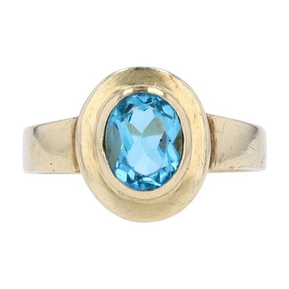 14K Yellow Gold Blue Stone Fashion Ring