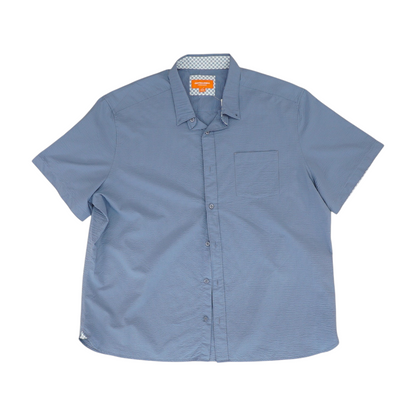 Blue Solid Short Sleeve Button Down