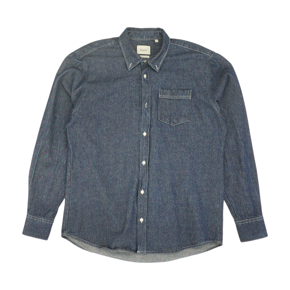 Blue Solid Long Sleeve Button Down
