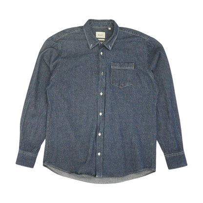 Blue Solid Long Sleeve Button Down