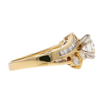 2 Ct 18K Gold Baguette, Marquise, And Round Diamond Engagement Ring