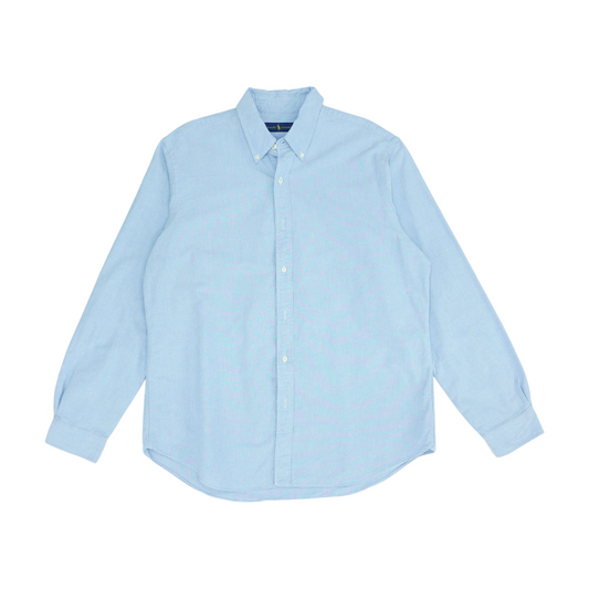 Blue Solid Long Sleeve Button Down