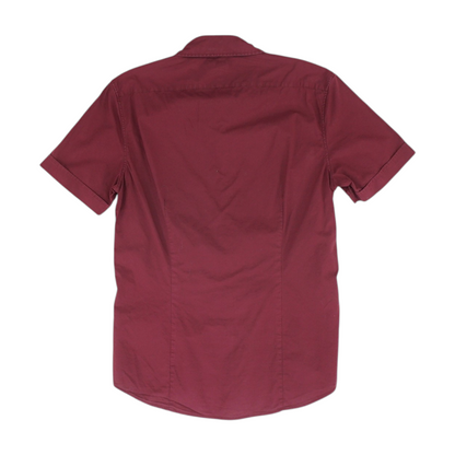 Burgundy Solid Short Sleeve Button Down