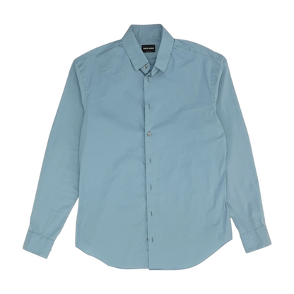 Blue Solid Long Sleeve Button Down