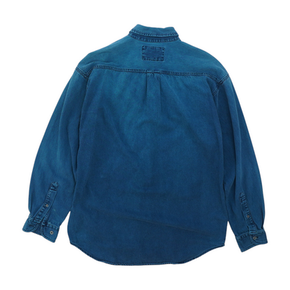 Blue Solid Flannel Button Down