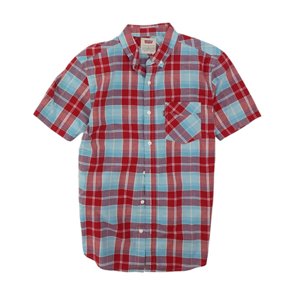 Blue Plaid Short Sleeve Button Down